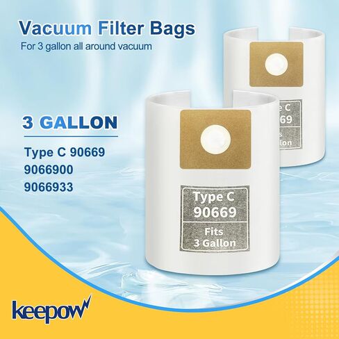 KEEPOW Shop Vac Bags 3 Gallon, Type C 90669 9066900 9066933 All Around Collection Bag, Vacuum Filter Bags (4 Pack) in Kuwait