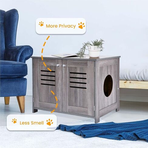 حاوية صندوق فضلات القطط من Petfamily، أثاث صندوق فضلات القطط مخفي، بيت قطط داخلي مع قسم قابل للإزالة، أثاث حمام القطط يناسب معظم صناديق الفضلات (بني) in Kuwait