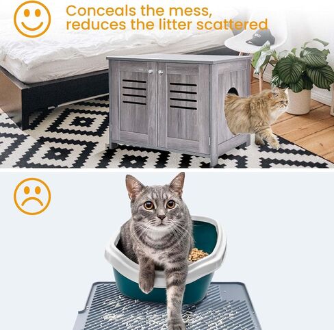 حاوية صندوق فضلات القطط من Petfamily، أثاث صندوق فضلات القطط مخفي، بيت قطط داخلي مع قسم قابل للإزالة، أثاث حمام القطط يناسب معظم صناديق الفضلات (بني) in Kuwait