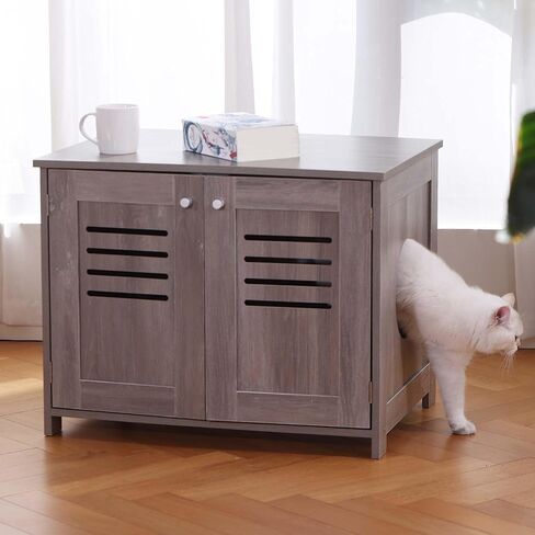 حاوية صندوق فضلات القطط من Petfamily، أثاث صندوق فضلات القطط مخفي، بيت قطط داخلي مع قسم قابل للإزالة، أثاث حمام القطط يناسب معظم صناديق الفضلات (بني) in Kuwait