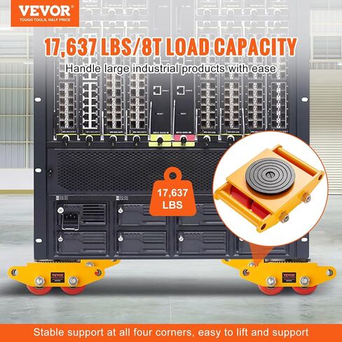 VEVOR 4 قطع محرك ماكينات، 8T ماكينات تزلج دوللي، 17637 رطلًا من ماكينات تحريك التزلج، تزلج محرك الماكينات مع غطاء دوران 360 درجة و4 بكرات، معدات نقل صناعية شديدة التحمل، أصفر in Saudi Arabia