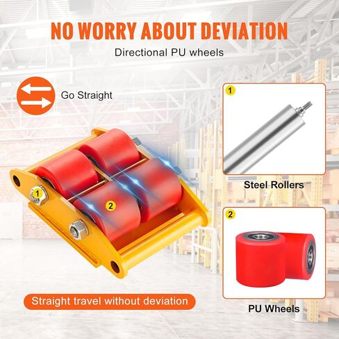 VEVOR 4 قطع محرك ماكينات، 8T ماكينات تزلج دوللي، 17637 رطلًا من ماكينات تحريك التزلج، تزلج محرك الماكينات مع غطاء دوران 360 درجة و4 بكرات، معدات نقل صناعية شديدة التحمل، أصفر in Saudi Arabia