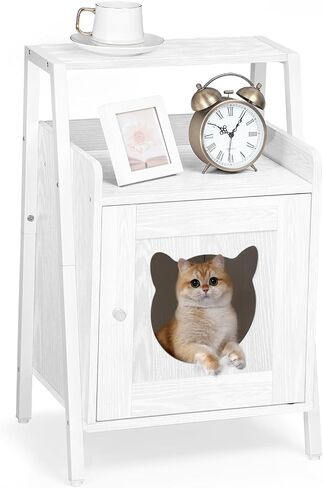 Cat Litter Box Enclosure, Hidden Litter Box with Metal Frame Litterbox Enclosure Furniture (14" L x 11.81" W x 12.9" H Box: Better to Be a Cat House for Tiny Kittens), White in Saudi Arabia