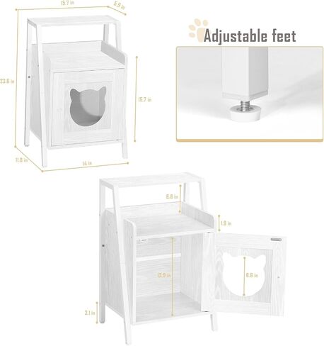 Cat Litter Box Enclosure, Hidden Litter Box with Metal Frame Litterbox Enclosure Furniture (14" L x 11.81" W x 12.9" H Box: Better to Be a Cat House for Tiny Kittens), White in Saudi Arabia