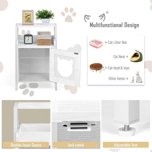 Cat Litter Box Enclosure, Hidden Litter Box with Metal Frame Litterbox Enclosure Furniture (14" L x 11.81" W x 12.9" H Box: Better to Be a Cat House for Tiny Kittens), White in Saudi Arabia