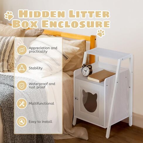 Cat Litter Box Enclosure, Hidden Litter Box with Metal Frame Litterbox Enclosure Furniture (14" L x 11.81" W x 12.9" H Box: Better to Be a Cat House for Tiny Kittens), White in Saudi Arabia