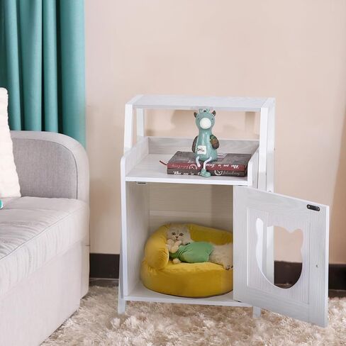 Cat Litter Box Enclosure, Hidden Litter Box with Metal Frame Litterbox Enclosure Furniture (14" L x 11.81" W x 12.9" H Box: Better to Be a Cat House for Tiny Kittens), White in Saudi Arabia