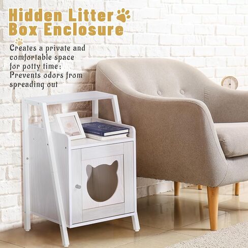 Cat Litter Box Enclosure, Hidden Litter Box with Metal Frame Litterbox Enclosure Furniture (14" L x 11.81" W x 12.9" H Box: Better to Be a Cat House for Tiny Kittens), White in Saudi Arabia