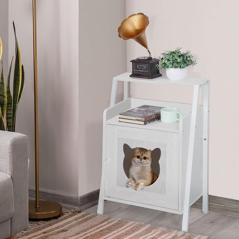 Cat Litter Box Enclosure, Hidden Litter Box with Metal Frame Litterbox Enclosure Furniture (14" L x 11.81" W x 12.9" H Box: Better to Be a Cat House for Tiny Kittens), White in Saudi Arabia
