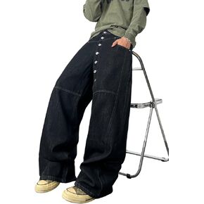 Mens Streetwear Hip Hop Baggy Jeans Wide Leg Skater Denim Pants Loose Long Trousers in Kuwait