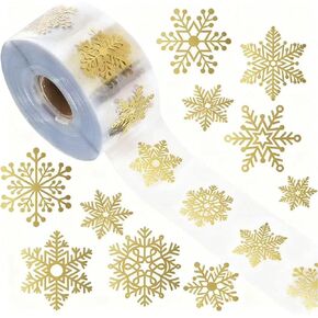 Snowflake Stickers-500Pcs Clear Christmas Stickers Roll Gold Foil Snowflake Stickers Xmas Winter Holiday Round Adhesive Label Stickers Decal for Gift,Card,Envelope in Saudi Arabia