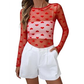 AKEWEI Womens Mesh Long Sleeve Tops Crew Neck Sexy See Through Tee Shirts Party Club Night Lace Blouse in Kuwait