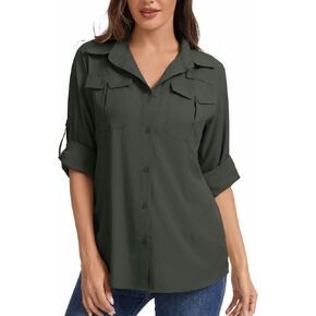 Women's UV Sun Protection Safari Shirt, UPF 50 Long Sleeve Fishing Hiking Travel Gardening Outdoor Shirts Cool Quick Dry in Saudi Arabia