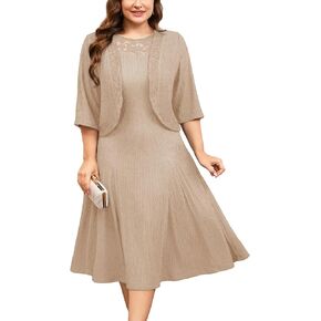 ZOMVA Plus Size Mother of The Bride Groom Dresses for Curvy Women 2 Piece Wedding Guest Dress with Jacket Tea Length in Kuwait