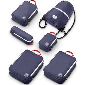 مكعبات تعبئة الضغط الكبيرة المكونة من 6 قطعة للسفر مع حقيبة غسيل خفيفة الوزن لحفظة الحمل على معدات السفر المتعثرة (البحرية) in Kuwait