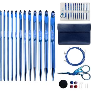 Tunisian Crochet Hooks Set Interchangeable with Case - 26pcs Metal Afghan Knitting Needles Kit 3mm-10mm with Long Cable & Ergonomic Grips in Kuwait