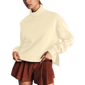 Ythomm Womens Mock Turtleneck Sweatshirt Long Sleeve Side Slit Pullover Tops Casual High Low Hem Drop Shoulder Sweatshirts in Saudi Arabia