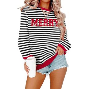 Womens Christmas Sweatshirt Crewneck Long Sleeve Merry Letter Print Xmas Tops Embroidered Pullover Vacation Sweatshirts in Saudi Arabia