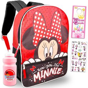 Disney Minnie Mouse Backpack for Girls - Bundle with 16 School Bag Plus Water Bottle, Stickers, More | Minnie Mouse School Backpack for Kids, Girls in Saudi Arabia