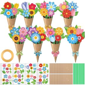 48 Set Spring Flower Bouquet Craft Kit DIY Flower Paper Crafts Colorful Make Your Own Flower Exchange Gift for Classroom Spring Holiday Party Handmade Project Home Activities in Kuwait