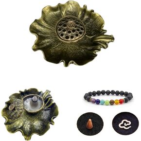 Vintage Bronze Color Mini Lotus & Frog Incense Burner, Cones and Small Coils Holder, Crystal Healing Chakras Energy Meditation Incense Set Aesthetic Home Decor Aromatherapy Ornament in Saudi Arabia