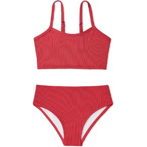 ملابس سباحة للفتيات من Century Star مكونة من قطعتين مجموعة بيكيني مضلعة وحزام قابل للتعديل للمراهقين ملابس سباحة سادة in Kuwait