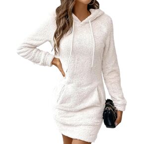 فستان بقلنسوة للنساء بلوفر صوف قابل للتمدد وسويت شيرت بجيوب وغطاء للرأس in Kuwait