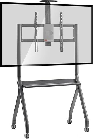 موقف قابل للتعديل مع ارتفاع الأجهزة المحمولة مع عجلات قفل لشاشات المكاتب 43-65 "| رفوف فولاذية مزدوجة | 176 رطل | in Kuwait