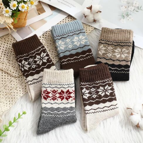 5 أزواج من الجوارب الصوفية Fair Isle للنساء من الجوارب الدافئة لهدايا عيد الميلاد الشتوي in Saudi Arabia