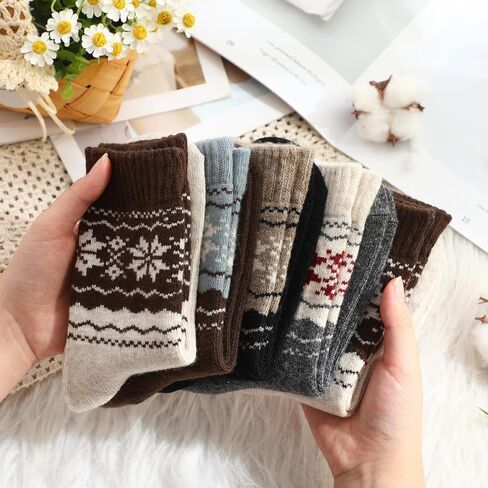 5 أزواج من الجوارب الصوفية Fair Isle للنساء من الجوارب الدافئة لهدايا عيد الميلاد الشتوي in Saudi Arabia