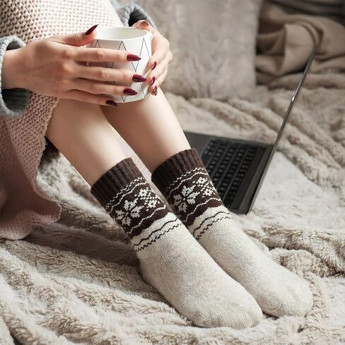 5 أزواج من الجوارب الصوفية Fair Isle للنساء من الجوارب الدافئة لهدايا عيد الميلاد الشتوي in Saudi Arabia