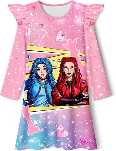 JAZZMAD Girls Dresses Kids Casual Dress Flutter Sleeves Gowns Outfits 3-8 Years in Saudi Arabia