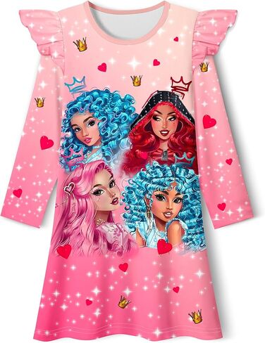 JAZZMAD Girls Dresses Kids Casual Dress Flutter Sleeves Gowns Outfits 3-8 Years in Saudi Arabia