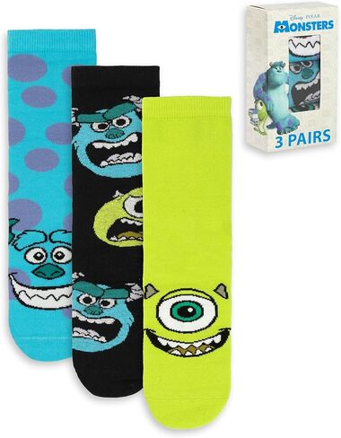 Disney Monsters Inc Men's Calf Socks Set of 3 | Mike Wazowski & Sulley Graphic Polkadot Design Merch in Saudi Arabia