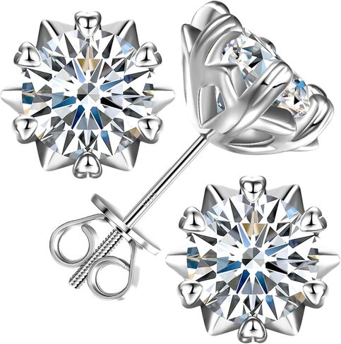 Moissanite Snowflake Stud Earrings Screw Back for Women 0.6-2.0ct 4-8mm 18K White/Gold Plated 925 Sterling Silver D Color VVS1 Clarity Moissanite Heart Earrings in Saudi Arabia