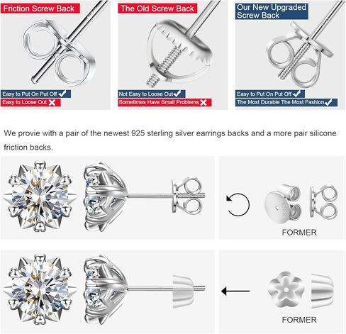 Moissanite Snowflake Stud Earrings Screw Back for Women 0.6-2.0ct 4-8mm 18K White/Gold Plated 925 Sterling Silver D Color VVS1 Clarity Moissanite Heart Earrings in Saudi Arabia
