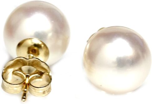 14K Gold 8.0-8.5mm Japanese Akoya Cultured Pearl Stud Earrings Flawless in Saudi Arabia