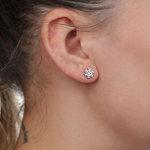 925 Sterling Silver Snowflake Stud Earrings Post with Friction Back 8 mm by Lavari Jewelers in Saudi Arabia