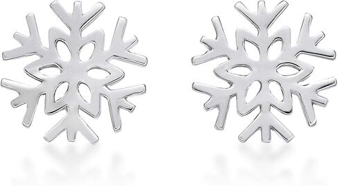 925 Sterling Silver Snowflake Stud Earrings Post with Friction Back 8 mm by Lavari Jewelers in Saudi Arabia