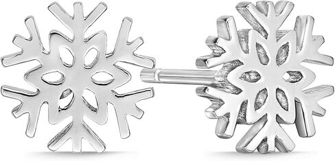 925 Sterling Silver Snowflake Stud Earrings Post with Friction Back 8 mm by Lavari Jewelers in Saudi Arabia