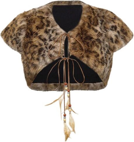 MakeMeChic Women's Cheetah Print Tops Faux Fur Cropped Coat Tie Front V Neck Short Sleeve Winter Jackets in Saudi Arabia
