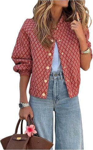GORGLITTER Women's Old Money Fall Lightweight Jackets Button Up Down Jacket Retro Long Sleeve Graphic Coat Outerwear in Saudi Arabia