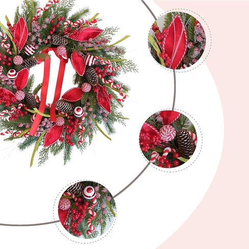 Christmas Wreath for Front Door 24 Inch Door Wreath with Pine Needles Pine Cones and Red Berries Winter Farmhouse Home Hoilday Christmas Party Decorations Indoor/Outdoor in Kuwait