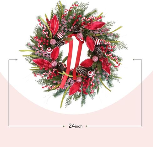 Christmas Wreath for Front Door 24 Inch Door Wreath with Pine Needles Pine Cones and Red Berries Winter Farmhouse Home Hoilday Christmas Party Decorations Indoor/Outdoor in Kuwait