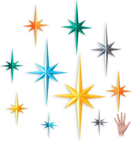 10 Pcs Large Mid Century Decor, Starburst Wall Decor, Vintage Retro 3D Star Wall Sculpture, Easy Install Finish Hangings for Home Office Bedroom, 6 Different Size(Gold) in Saudi Arabia