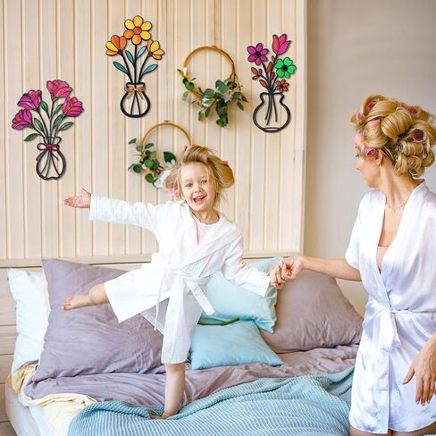 3 Pieces Metal Vase Flowers Wall Arts Decor, Rustic Farmhouse Style Décor Metal Wall Decors Sculptures, Minimalist Flower Natural Themed Decorations for Home Bedroom Gifts(Colorful-C) in Saudi Arabia