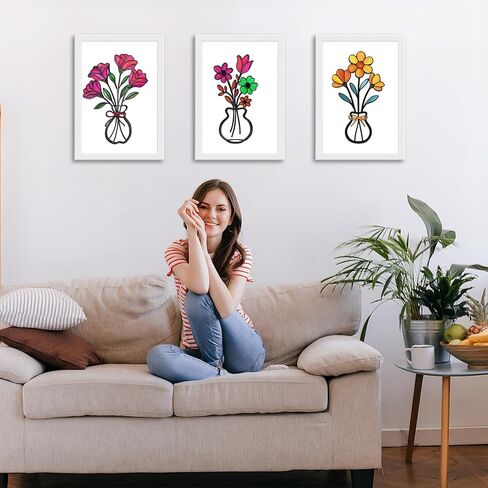 3 Pieces Metal Vase Flowers Wall Arts Decor, Rustic Farmhouse Style Décor Metal Wall Decors Sculptures, Minimalist Flower Natural Themed Decorations for Home Bedroom Gifts(Colorful-C) in Saudi Arabia