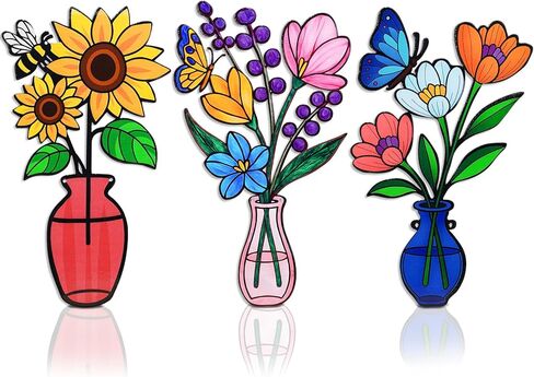 3 Pieces Metal Vase Flowers Wall Arts Decor, Rustic Farmhouse Style Décor Metal Wall Decors Sculptures, Minimalist Flower Natural Themed Decorations for Home Bedroom Gifts(Colorful-C) in Saudi Arabia