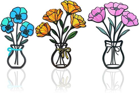 3 Pieces Metal Vase Flowers Wall Arts Decor, Rustic Farmhouse Style Décor Metal Wall Decors Sculptures, Minimalist Flower Natural Themed Decorations for Home Bedroom Gifts(Colorful-C) in Saudi Arabia