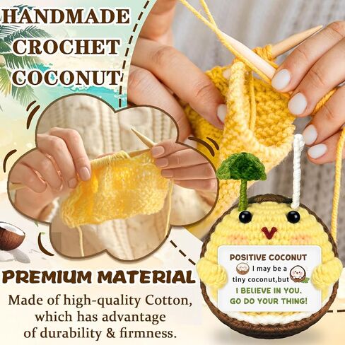 Christmas Birthday Gifts for Women Men Positive Handmade Crochet Coconut Desk Home Decor Cheer Up Gift for Daughter Son Mom Dad Sister Friend Coworkers Back to School Self Care Thanksgiving Basket in Saudi Arabia